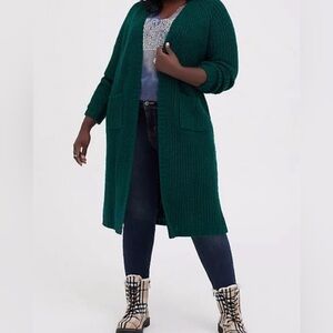 Torrid Green Chunky Knit Duster Cardigan Sweater